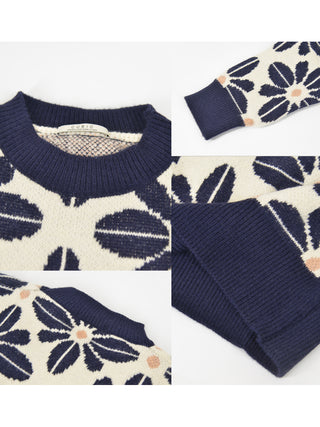 Round Neck Large Flower Knit Sweater