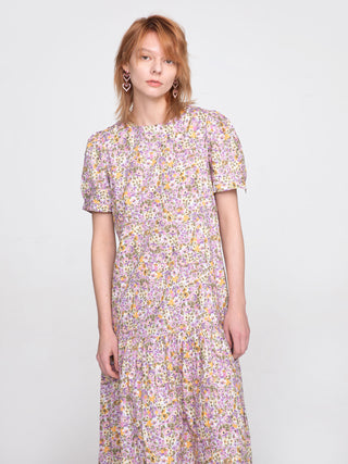 Small Floral Short Sleeved Midi Dress
