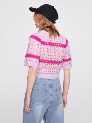 CUBIC Women's Striped Cropped Knit T-shirt