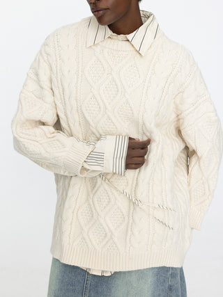 Cable Knit Jumper With Shirting Sleeves