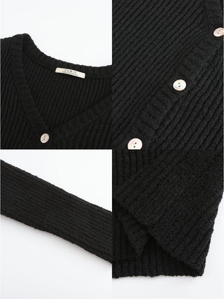 Cropped V-neck Rib Knit Cardigan