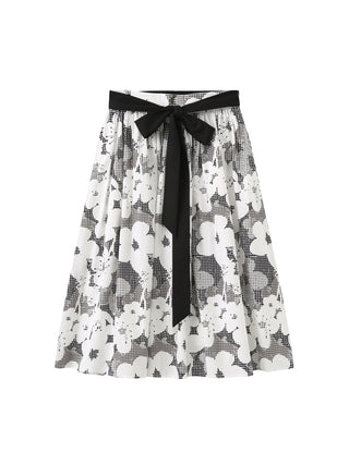 Plaid and Floral A-line Midi Skirt