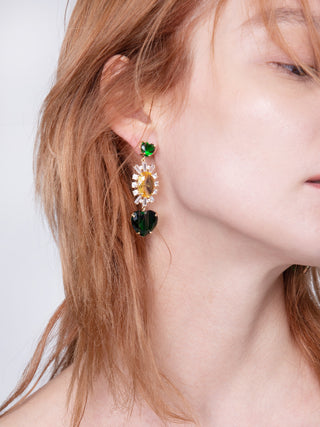 CUBIC Women's Green Heart Pendant Earrings