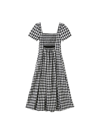 Square Neck Checkered Midi Dress