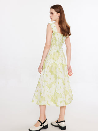 Plaid and Floral A-line Midi Dress