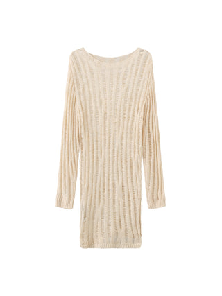 Sheer Slitted Long Sleeve Knit Top