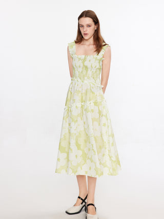 Plaid and Floral A-line Midi Dress
