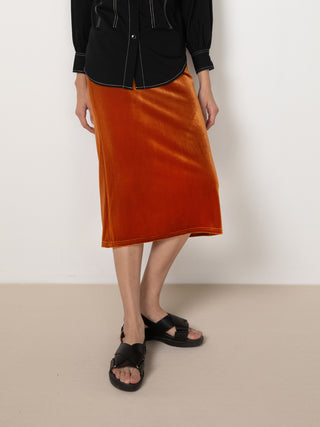 High Waisted Velvet Midi Pencil Skirt