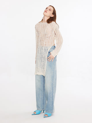 Sheer Slitted Long Sleeve Knit Top