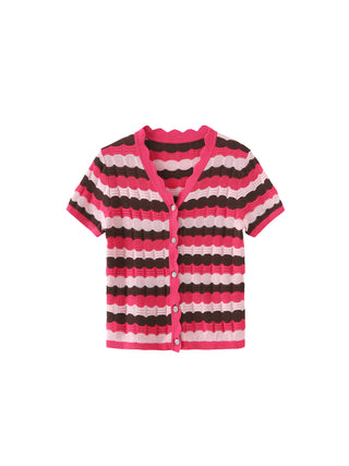 Short Sleeve Striped Knit Cardigan